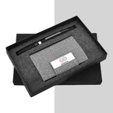 Gray Pen & Leather Card Holder Grey 4x4 inches